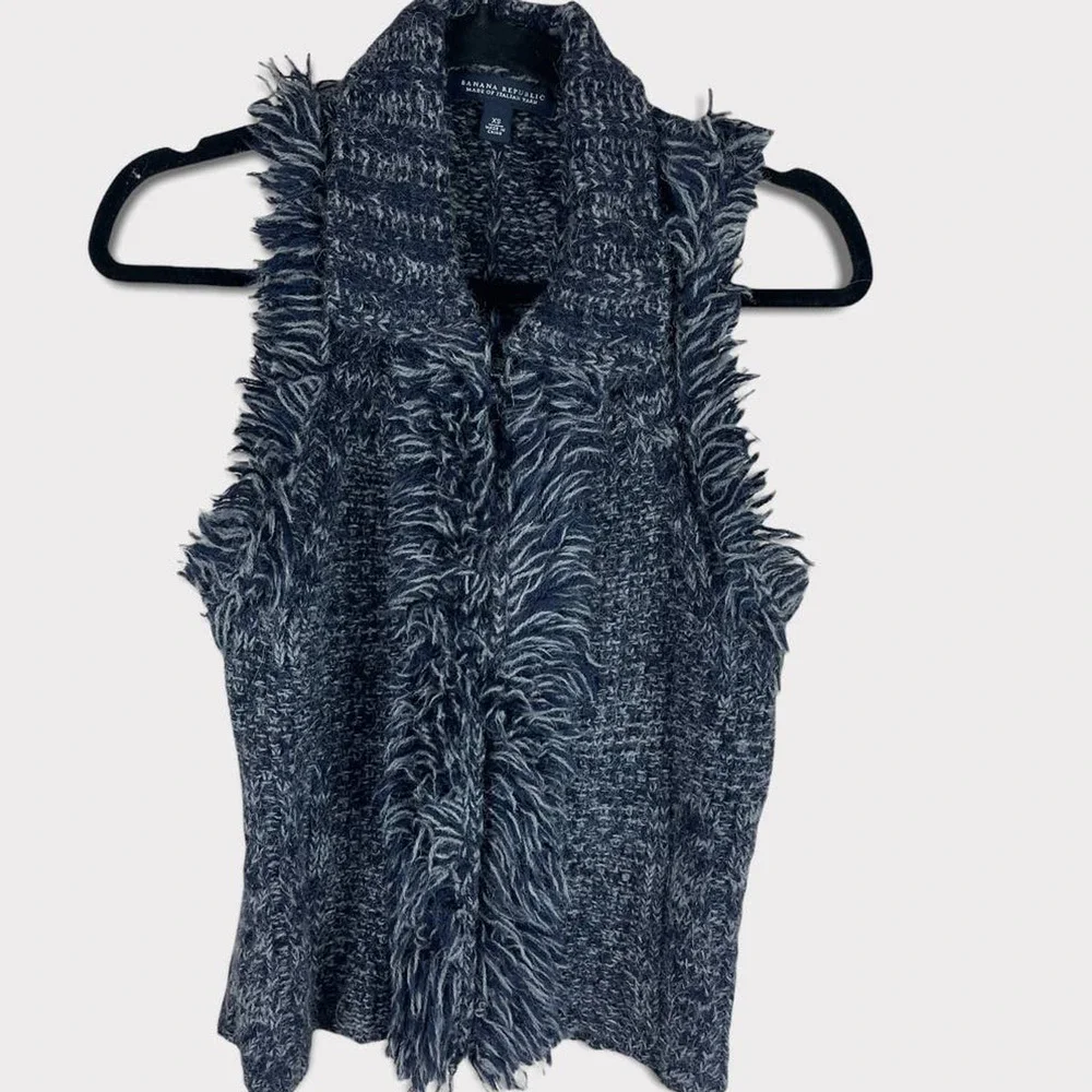 Banana Republic Womens Italian Yarn XS Sweater Vest Zip Up Blue Gray